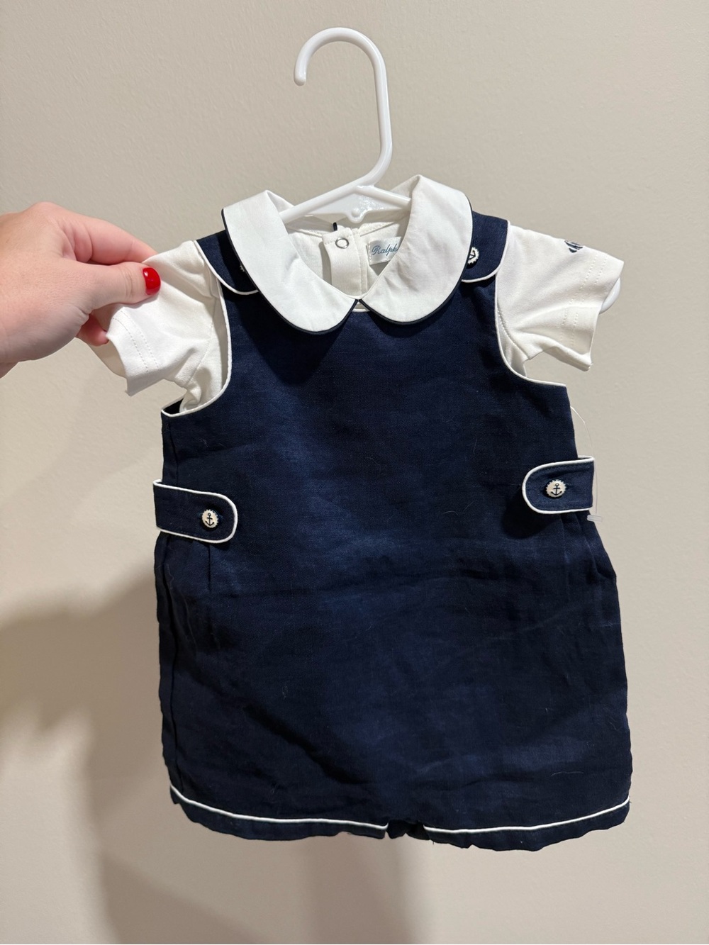 Polo Ralph Lauren Baby Boy 3M Navy Nautical Shortall Bodysuit 2 Piece Set